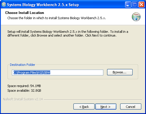 Selecting the installation directory